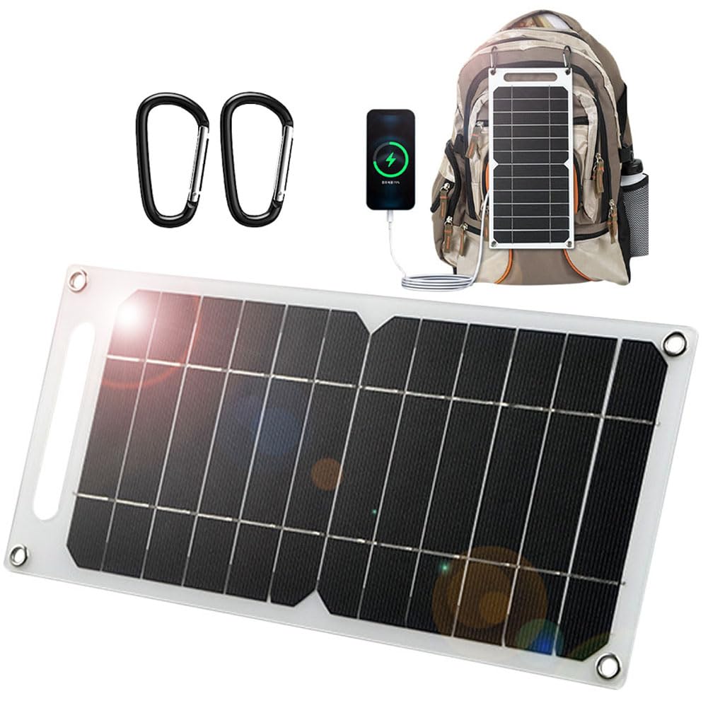 5V Solar Panel 6W Solar Panel Battery Charger USB Output Portable Waterproof Charger Panel for Outdoor Camping Backpacking Travel Cycling (Black)