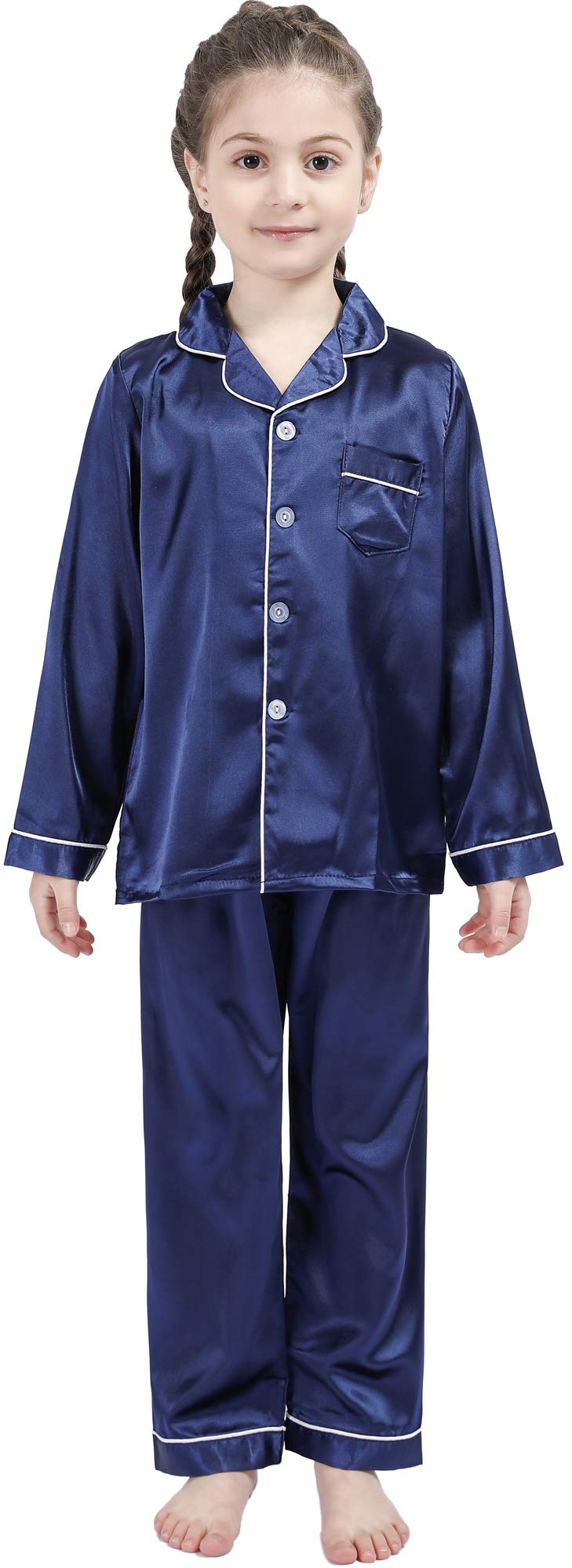 Girls Boys Kids Silk Satin Pajamas Set Button-Down Clothes Long Sleeve Loungewear Sleepwear PJS
