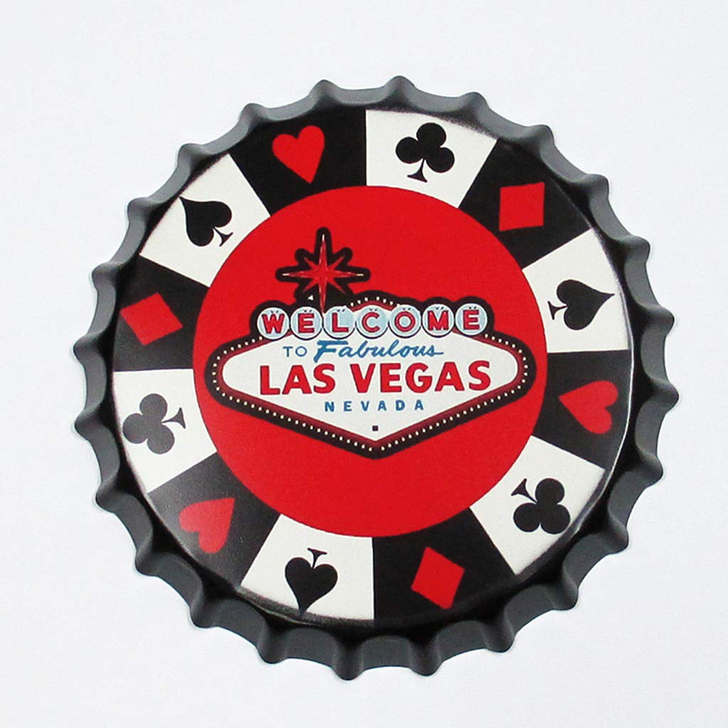 Eureya Metal Tin Sign Beer Bottle Cap Plaque for Home Cafe Bar Wall Decor 35X35cm - Perfect Souvenir (Welcome To Las Vegas)