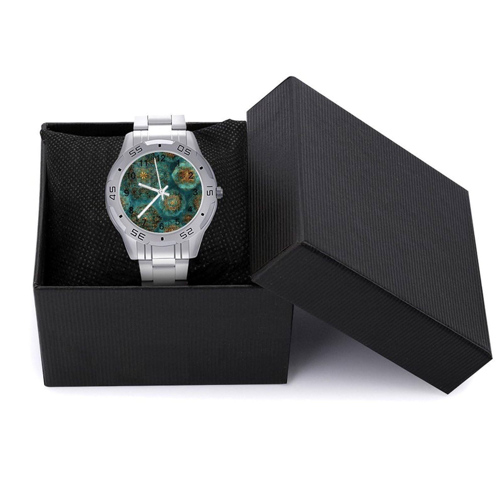 Sapphire & Jade Mandalas Herren Quarzuhr Trendige Edelstahlbänder Leicht Ablesen Minimalistische Armbanduhren Business Daily