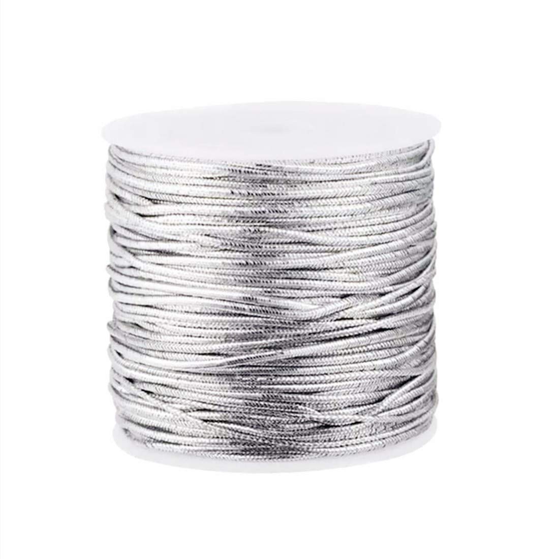 30m Metallic Elastic Cords Stretch Metallic Cord Metallic Tinsel String Cord Rope Beading Thread for Gift Wrapping Hanging Tag (silver, 2mm)