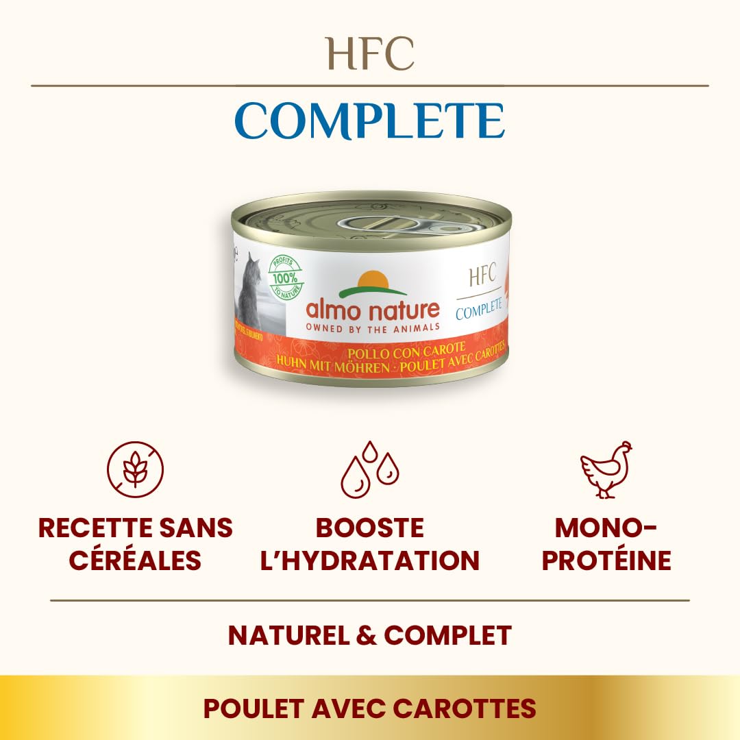 Almo Nature HFC Complete - Nourriture Humide pour Chat Adulte - Poulet et Carotte - 70 g x 24 Boîtes