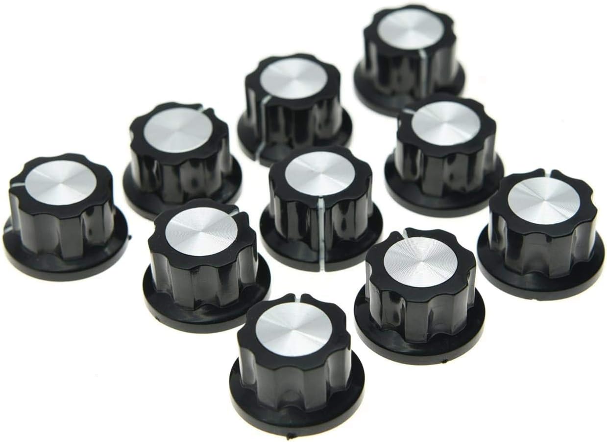 Dopro 10x Guitar Mini Effect Pedal Knobs 6mm Black w/Silver