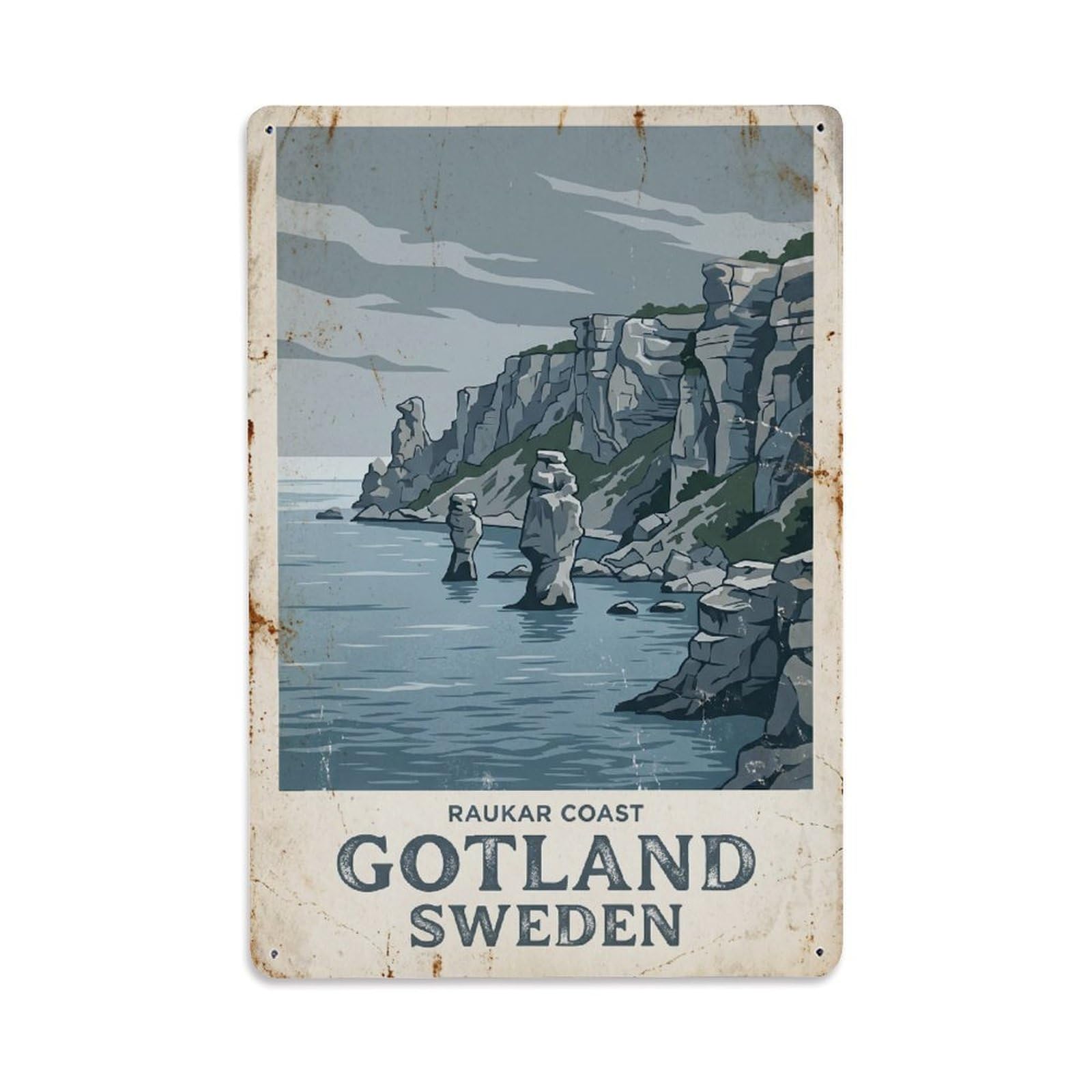 Vintage Travel Gotland Sweden Cliffs 1 Metal Tin Sign