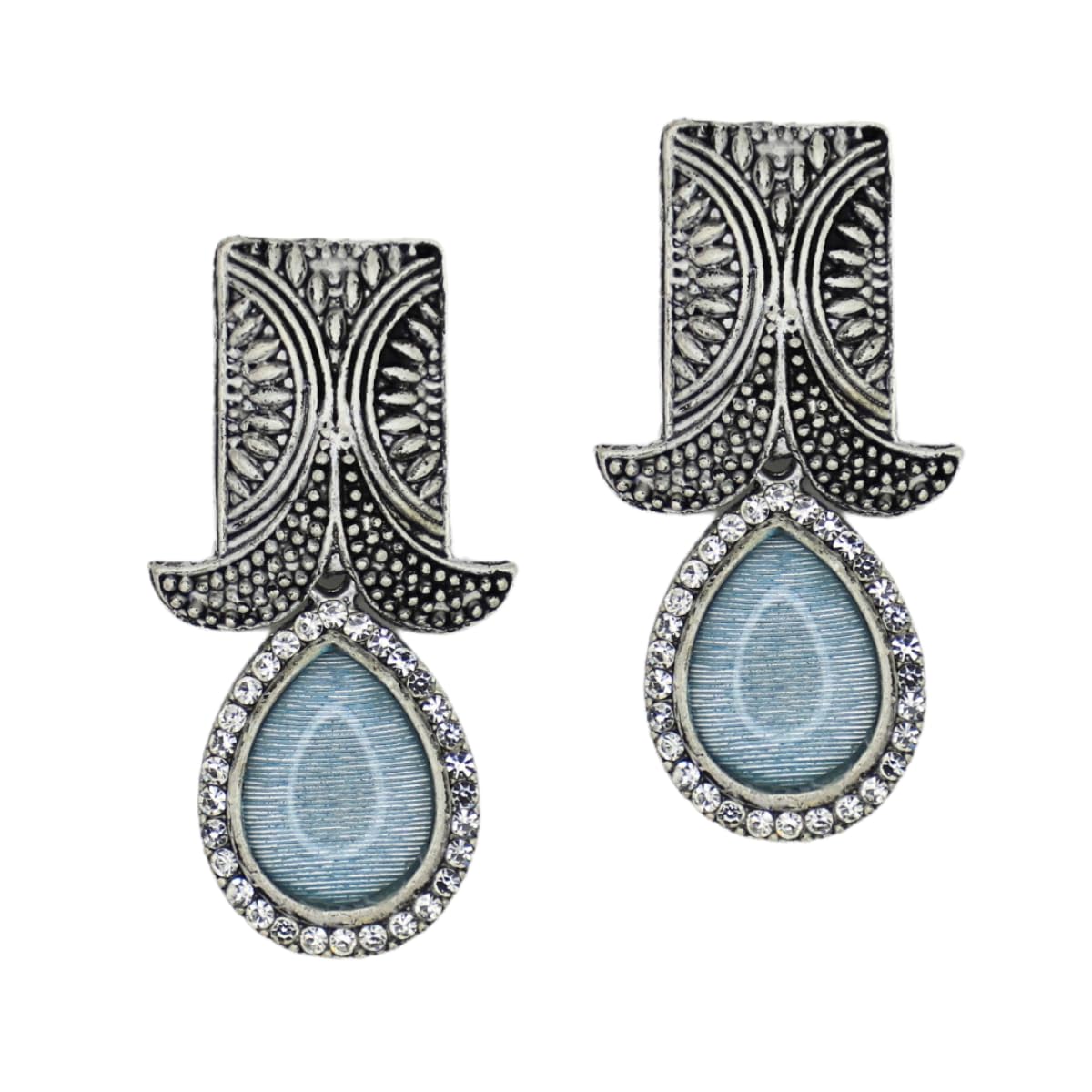 jwella Oxidised Silver Plated Western Drop Earrings for Women & Girls with Blue Stone Centerpiece | Stylish Tear Drop Dangler Earrings for Party & Casual Wear-picture-38