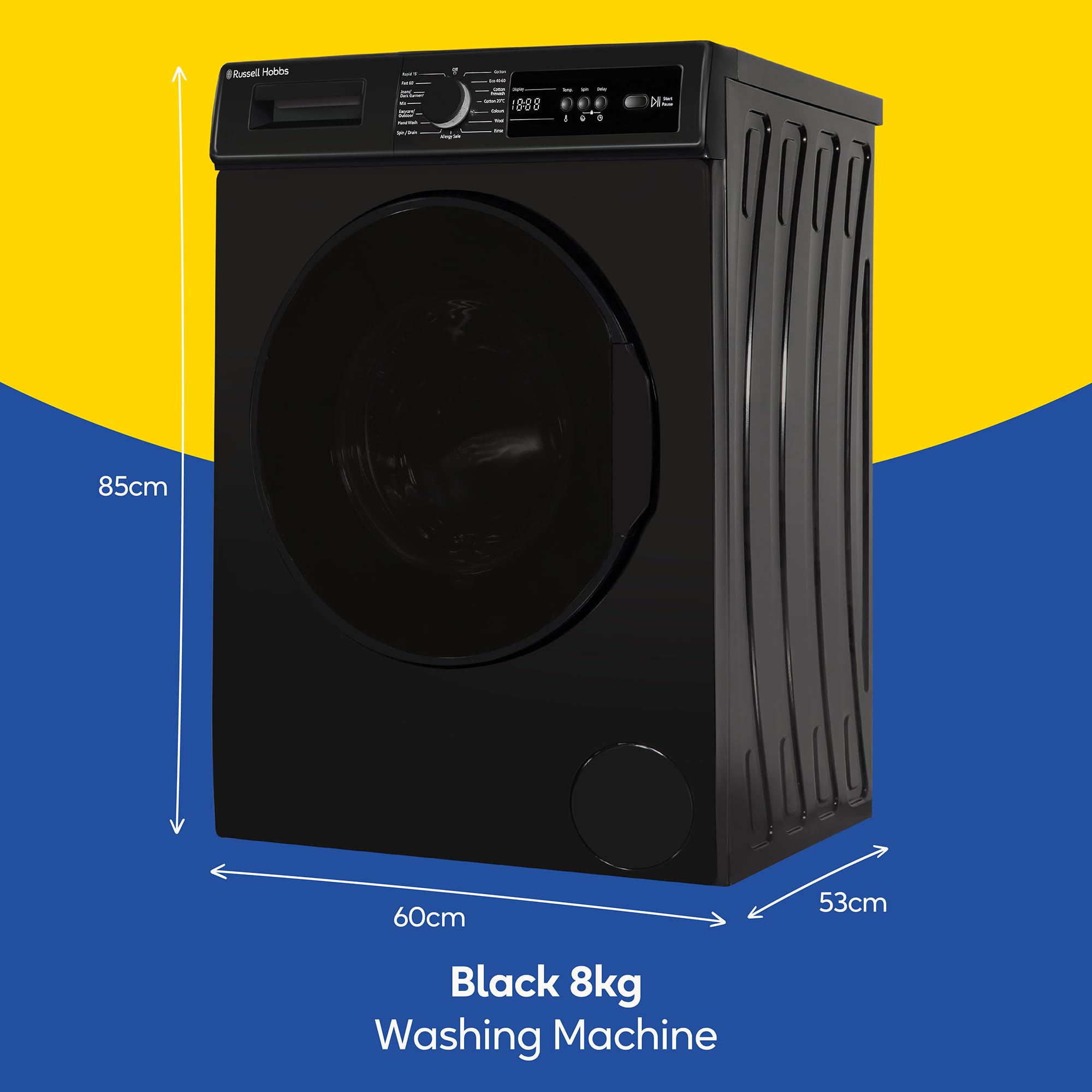Russell Hobbs Freestanding Washing Machine, 8kg Capacity, 1400 rpm, 15 Programmes, Eco Technology, Rapid Wash Cycles, Black, RH814W111B — view 2