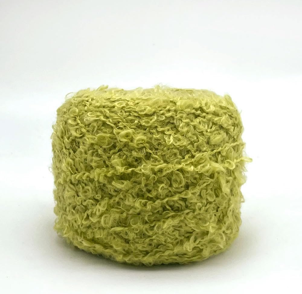 Ovillo De Lana De 50 G Y Bucle De Lana De 125 M. Hilo. Ovillo De Lana Mohair., Avocado Green Circle