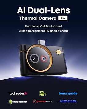 Thermal Master P4 Android Dual-Lens Thermal Camera, 512384 X3IR Resolution | IR Eraser,4F to 1112F, NETD<35mK, 25Hz, 15 Digital Zoom, AI Alignment, Ideal for HVAC & Electrical, 12 Palettes
