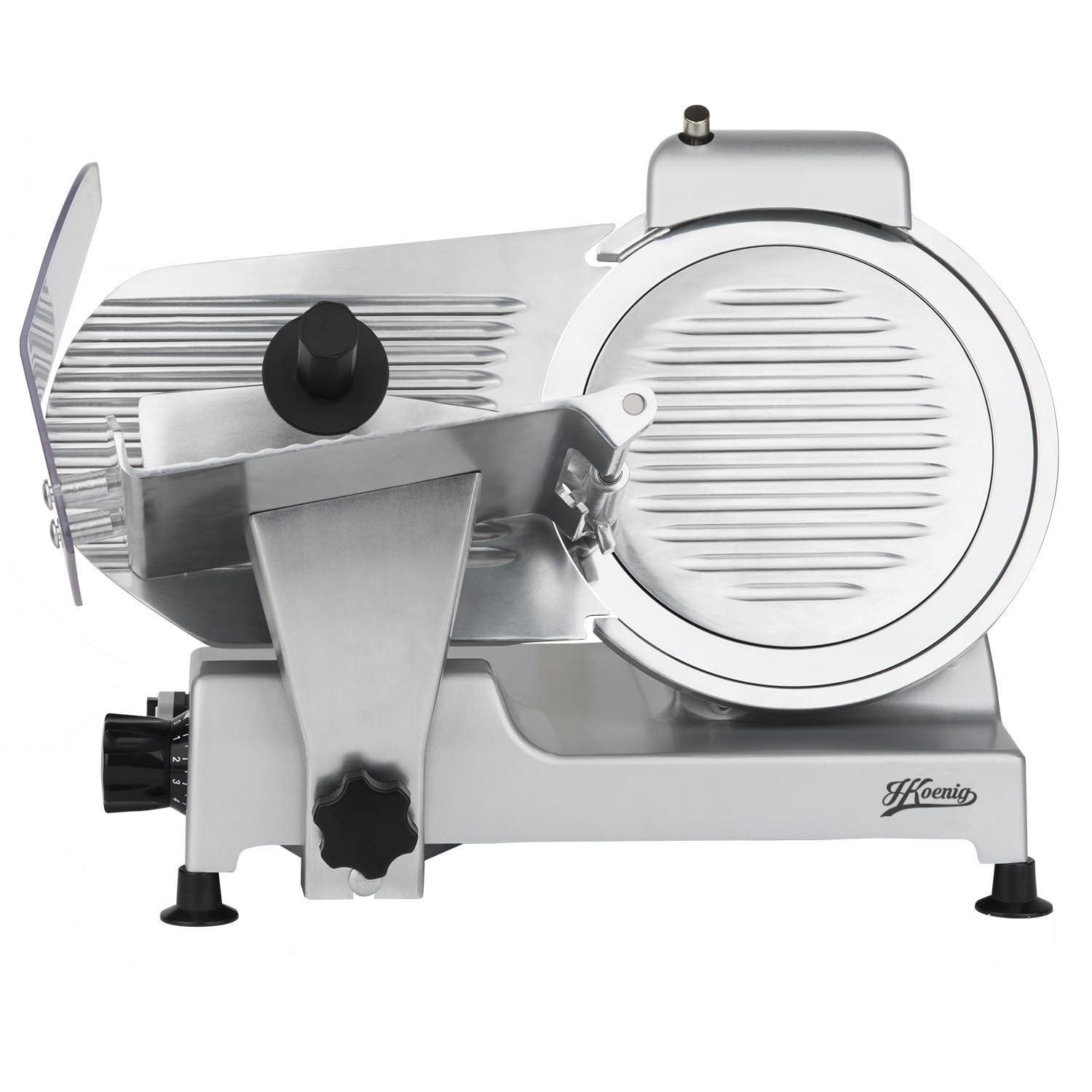 H.​Koenig Trancheuse électrique à jambon, viande, saucisson, charcuterie MSX250, professionnelle, précise, épaisseur de la coupe 0-​12 mm, lame italienne 25 cm, aiguiseur intégré, large plateau, 282 rpm