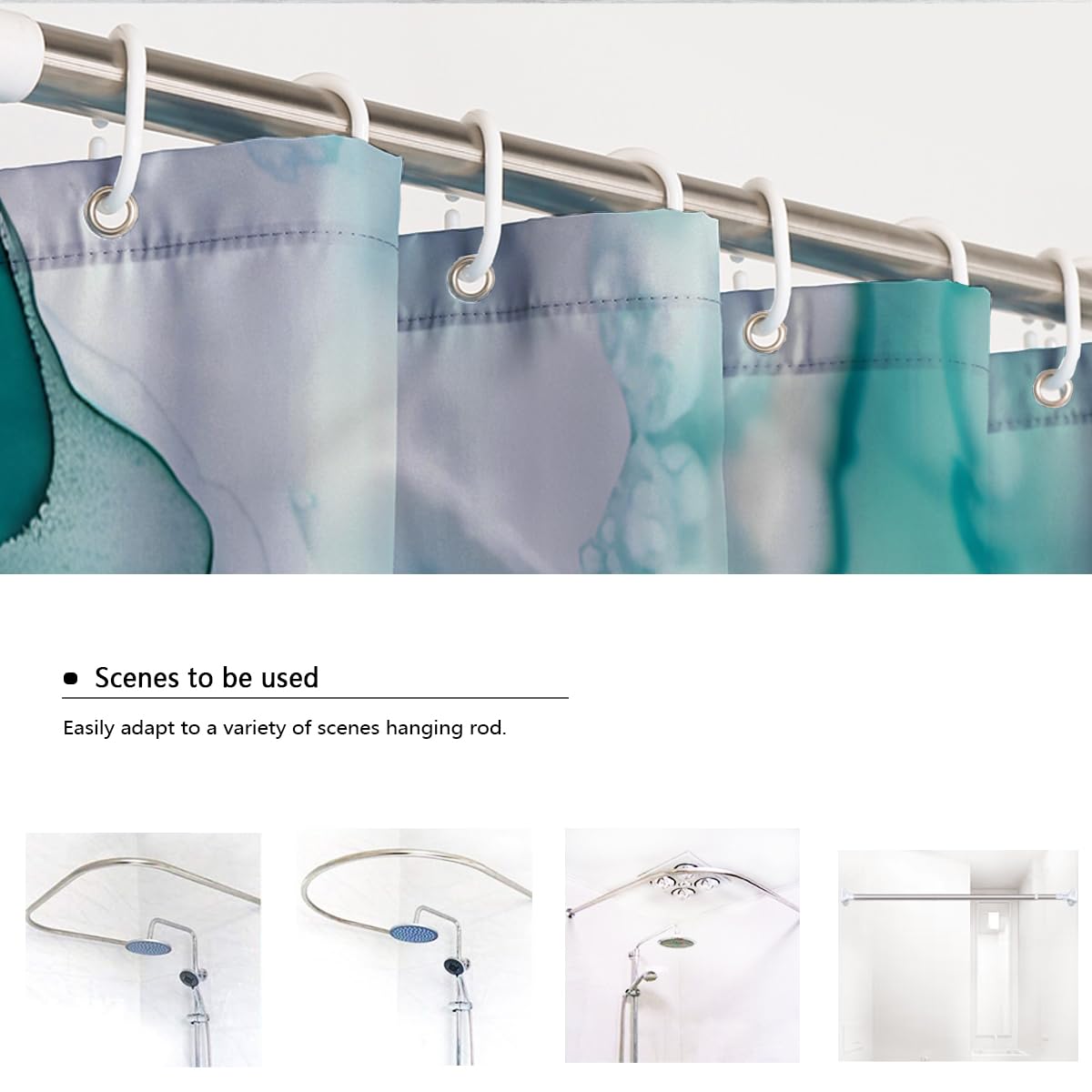 Rideau de douche art fluide abstrait sarcelle contemporain W200xL200 cm
