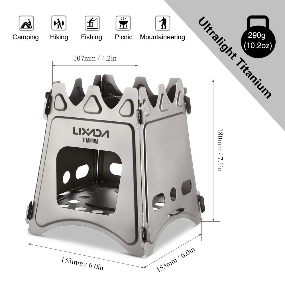 Réchaud de camping pour randonnée, poêle à bois avec support croisé, réchaud de poche portable ultra léger pour la cuisine en plein air avec brindilles à bois (poêle à bois avec poêle à
