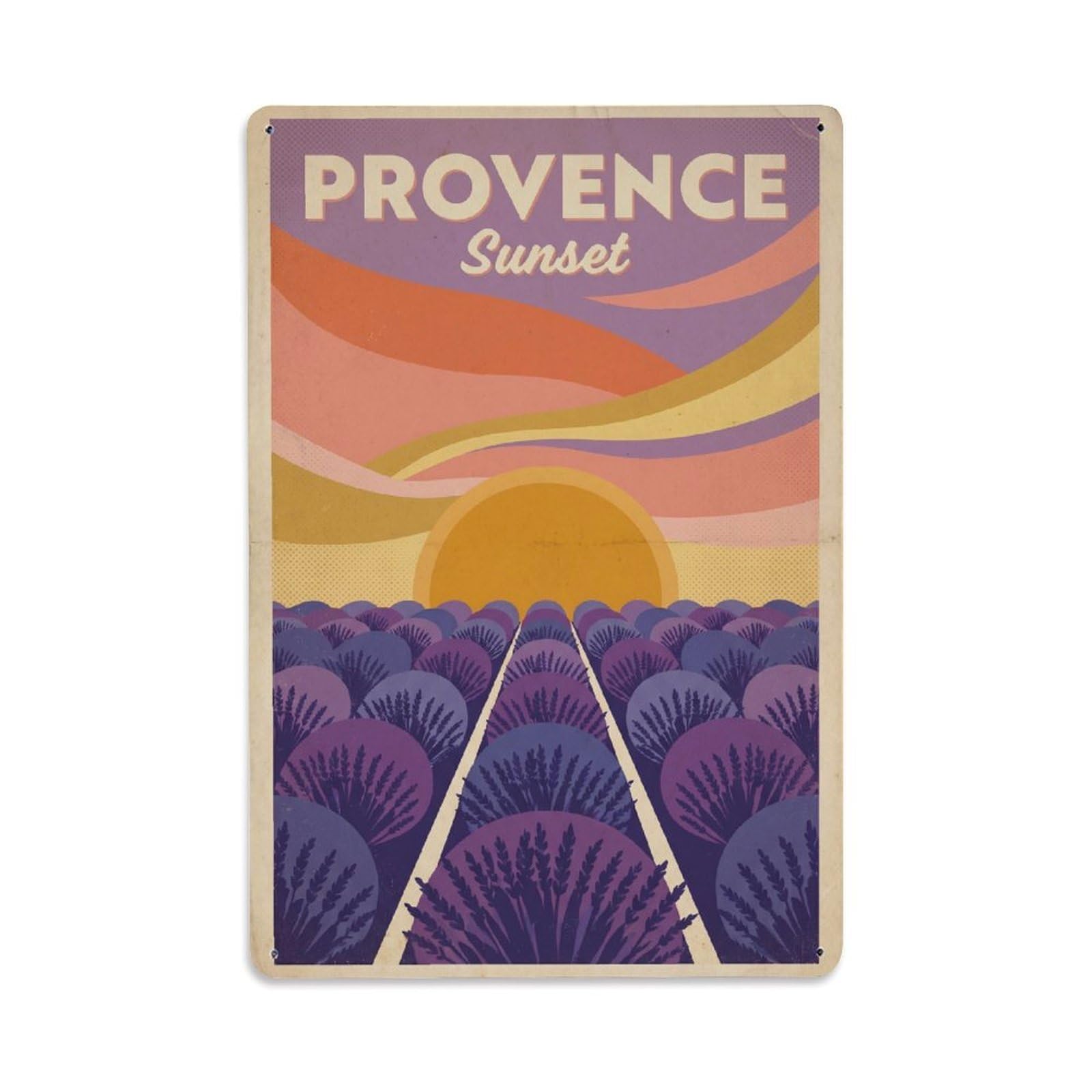 Gead 8X12inch Style Vintage Travel Provence Sunset Lavender Metal Tin Sign