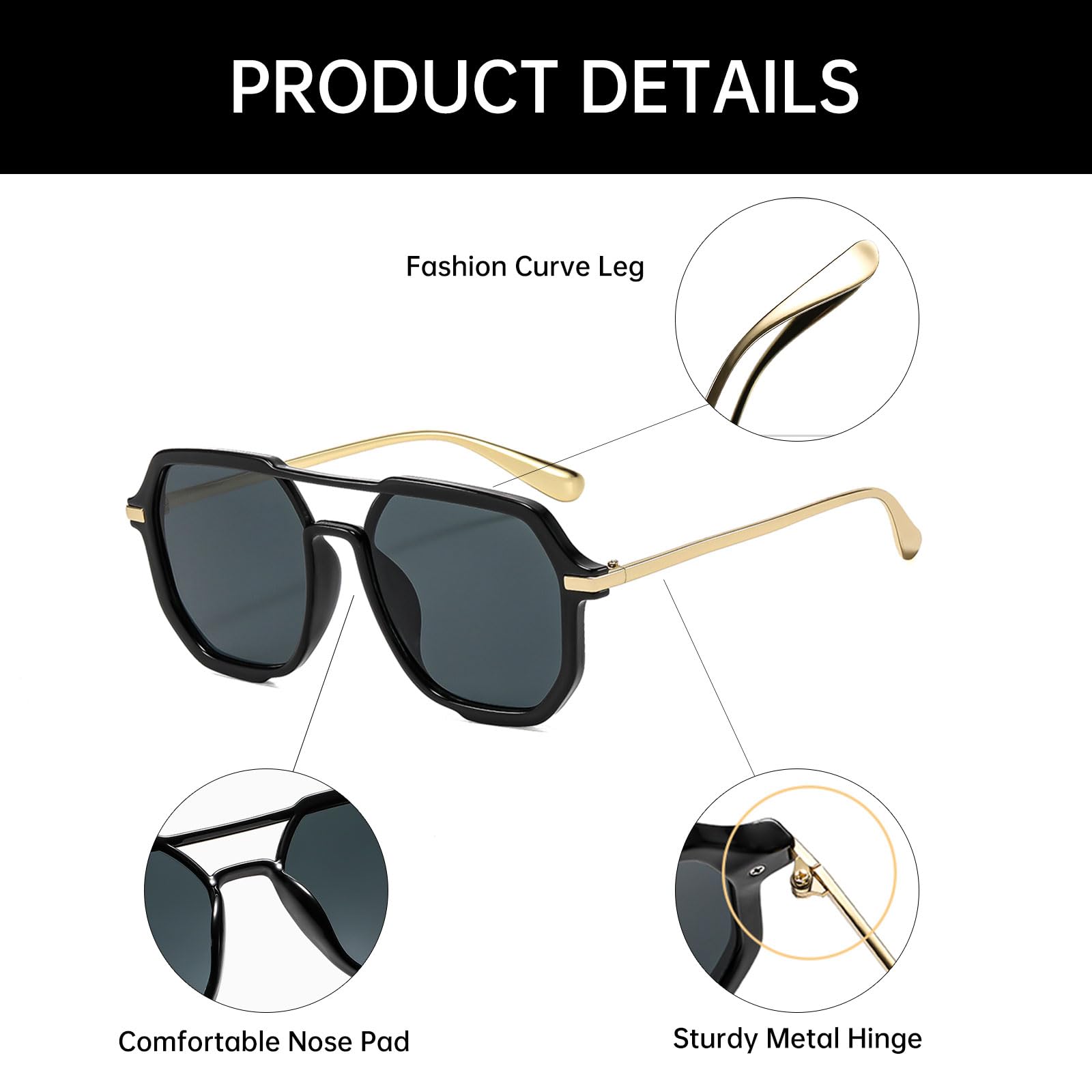 YAMEIZE Okulary przeciwsłoneczne w stylu retro z lat 70-tych pilotów - dla kobiet mężczyzn vintage okulary podwójny most ochrona UV400 ombre jazda