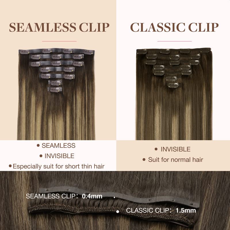 Miniatura 4 de GOO GOO Extensiones de cabello humano real Remy sin costuras, con trama de piel sintética invisible, 18 pulgadas, marrón chocolate mezclado con