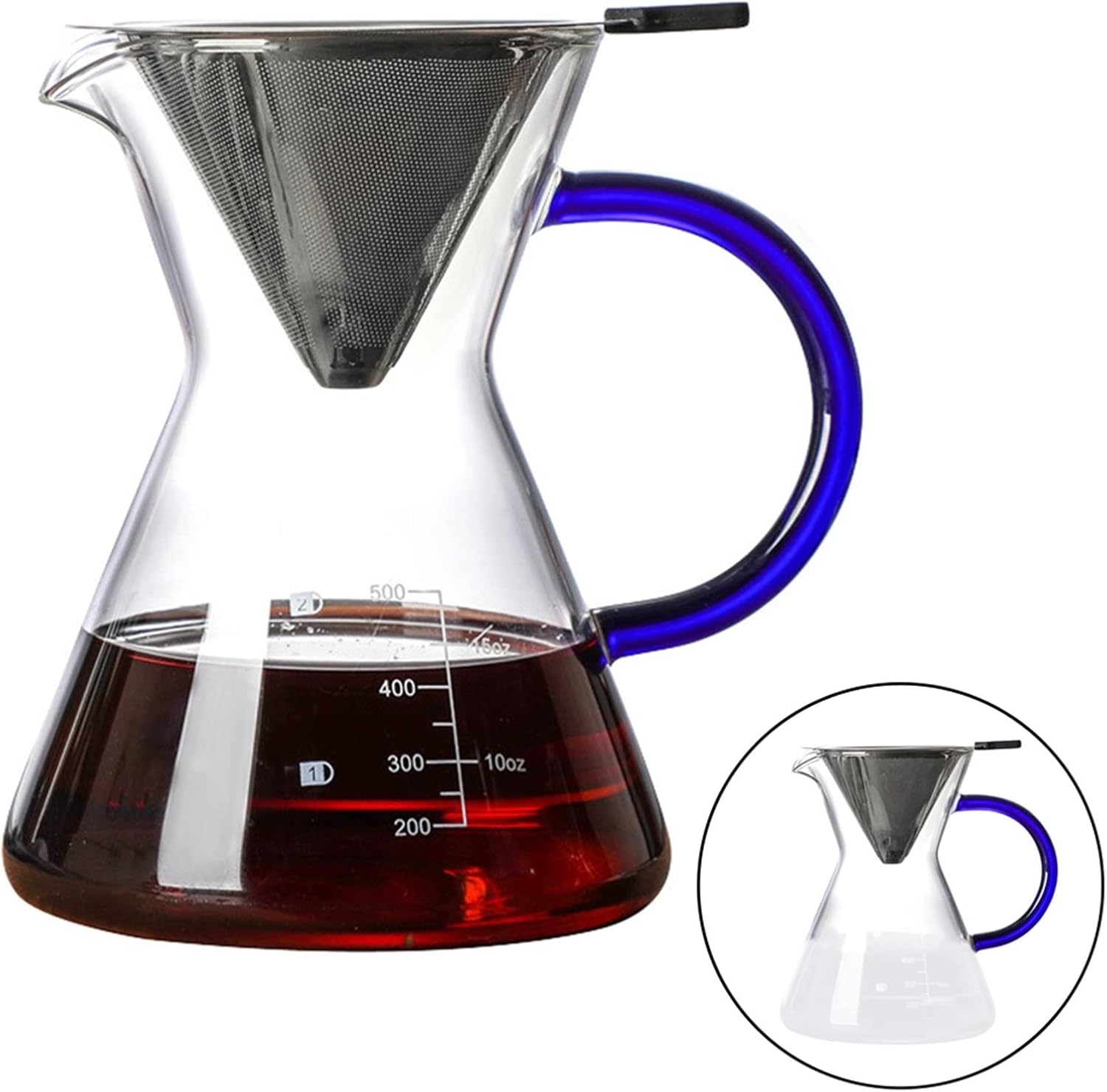 Coffee Carafe Heat-Resistant 500ml Glass Coffee Pot with Stainless Steel Filter Coffee Kettle Dripper Pour Over Coffee Maker Tool Coffee Cup