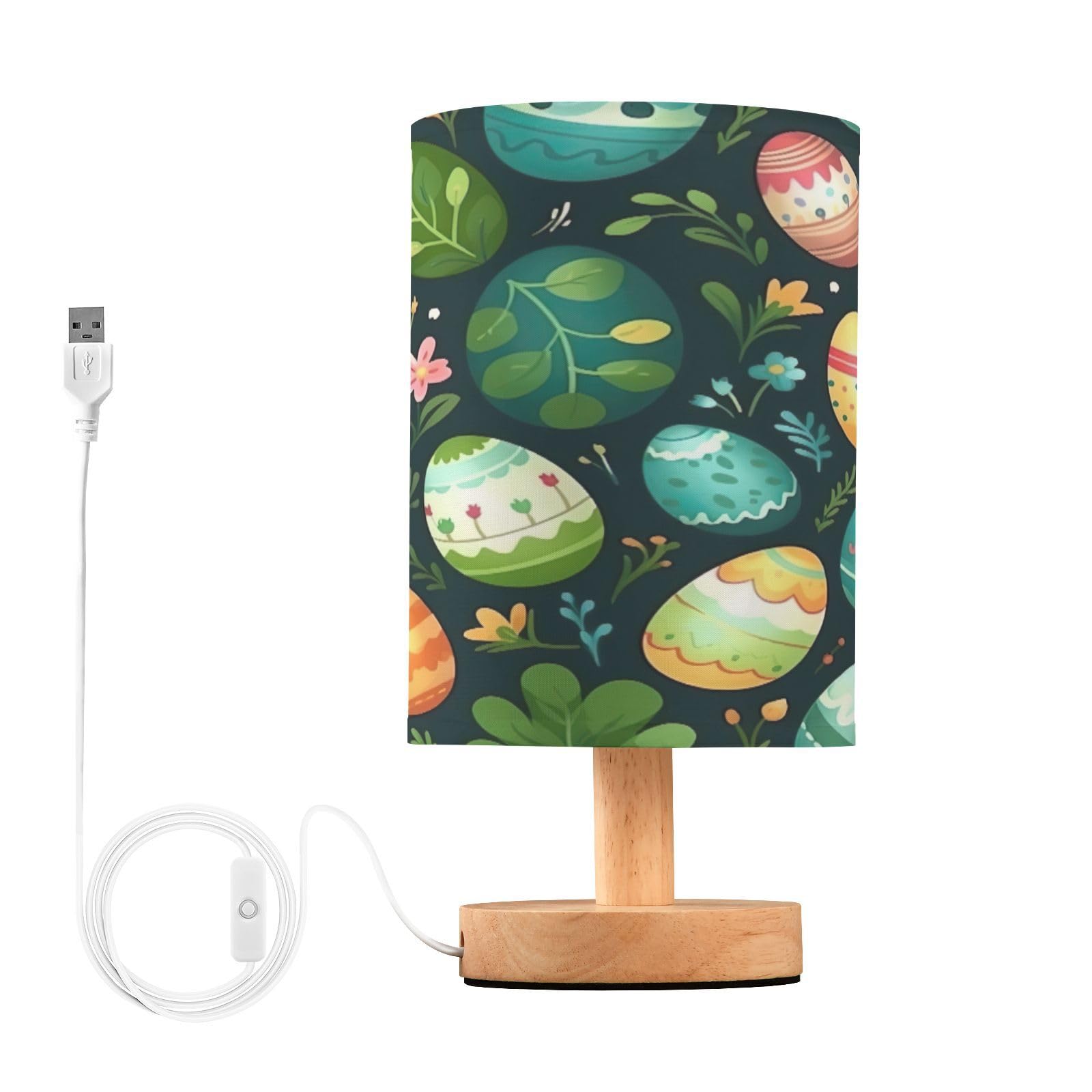 SDMKA Cute Easter Eggs Bedside Table Lamp for Bedroom, Minimalist Nightstand Lamp with Round Fabric Shade for Living Room, Office, No Bulb Required