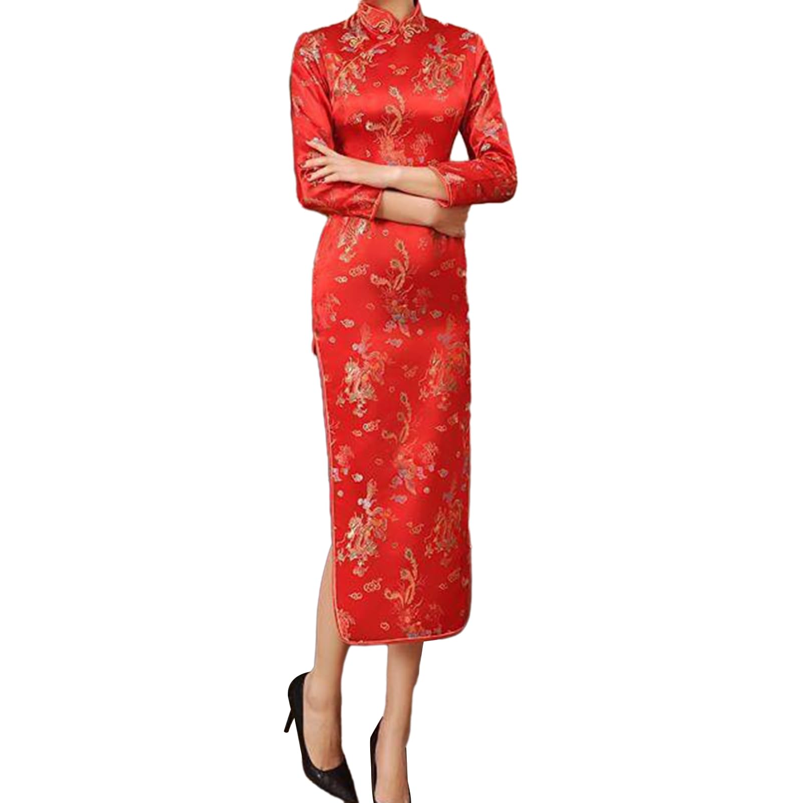 matumou Women Cheongsam Elegant High Slits Long Cheongsam Classic Chinese Style Women for Weddings Parties