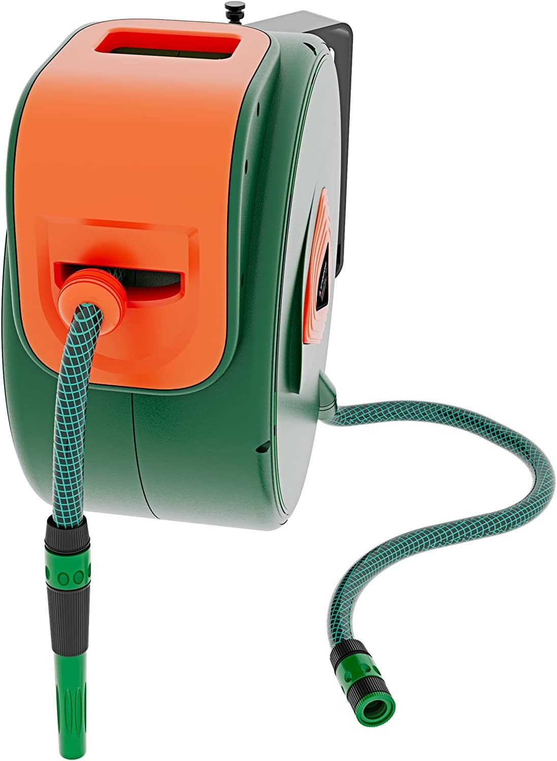 BRICOZONE Avvolgitubo per Acqua con Tubo in PVC Attacco 1/2" da Giardino Fissaggio Parete Muro Blocco Automatico Riavvolgitore Auto Stop Accessorio Esterno Salvaspazio Pressione 24 Bar 20 + 2 M Verde