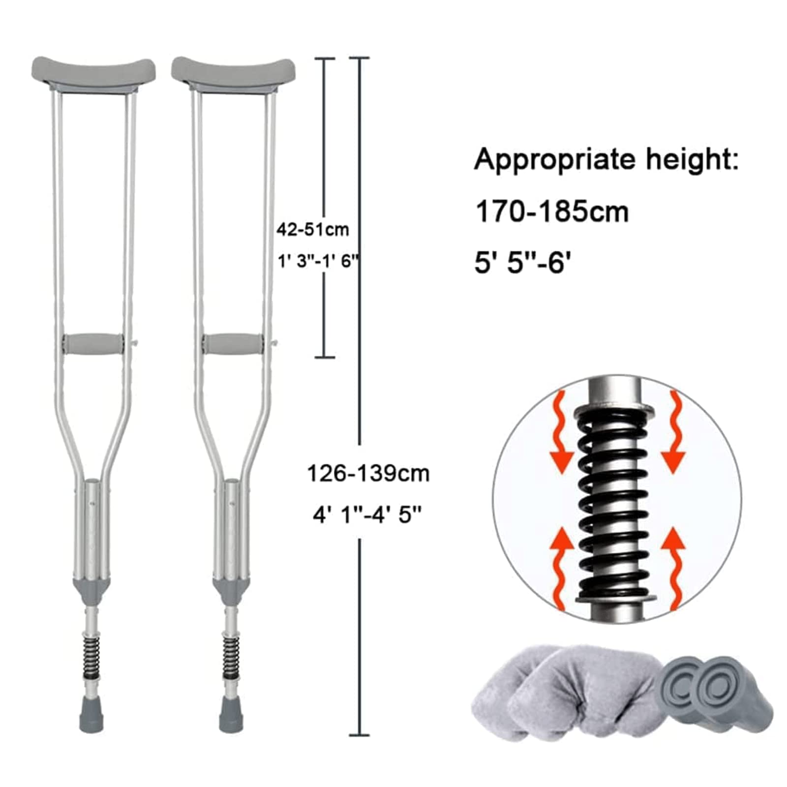 PAASHE Muletas Ligeras, 1 par de Bastones Ajustables en Altura para Las Axilas, Bastones de Aluminio para Caminar, Bastones para Caminar, bastón médico para Caminar