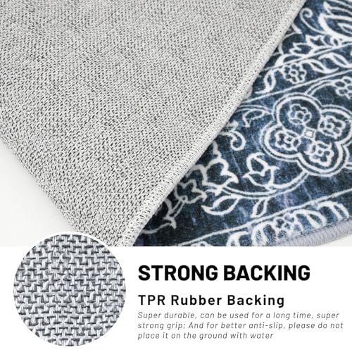 KUTA Vintage Floral Washable Runner Rug, 2x8 Navy Blue Runners for Hallways Non-Slip Kitchen Rugs Ultra Soft Printed Distressed Tribal Floor Carpet for Bedroom Living Room Nursery