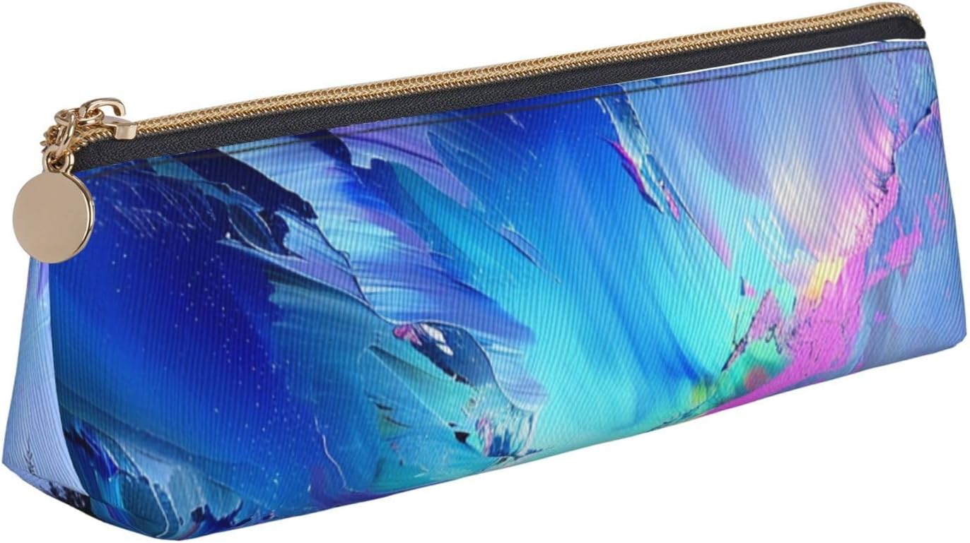 HEBSDFG Northern Lights Painting Prints Triangle Pencil Case & Cosmetic Pouch, PVC Leather Zippered Organiser for School Office Travel Stylish Gifting