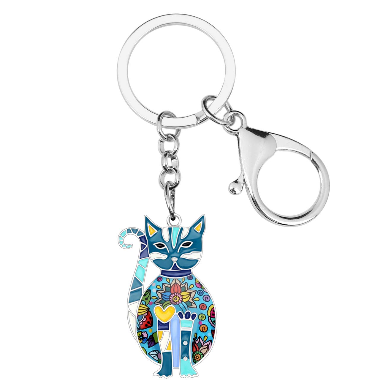 Newei Women's Navy Enamel Cat Keychain For Girls Handbag Charm Gift Hollow Back Pendant Keyrings (Navy)