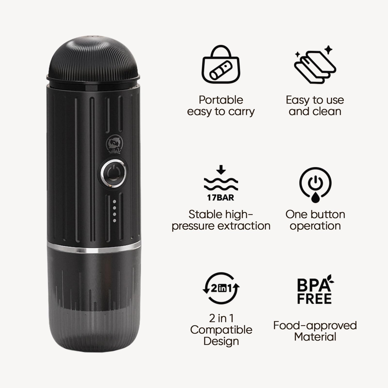 Máquina de café café N-espresso y molido, con calefacción, portátil, portátil, con calefacción, compatible con cápsulas N-espresso y café molido, 7500 mAh USB, y cafetera recargable (blanco)