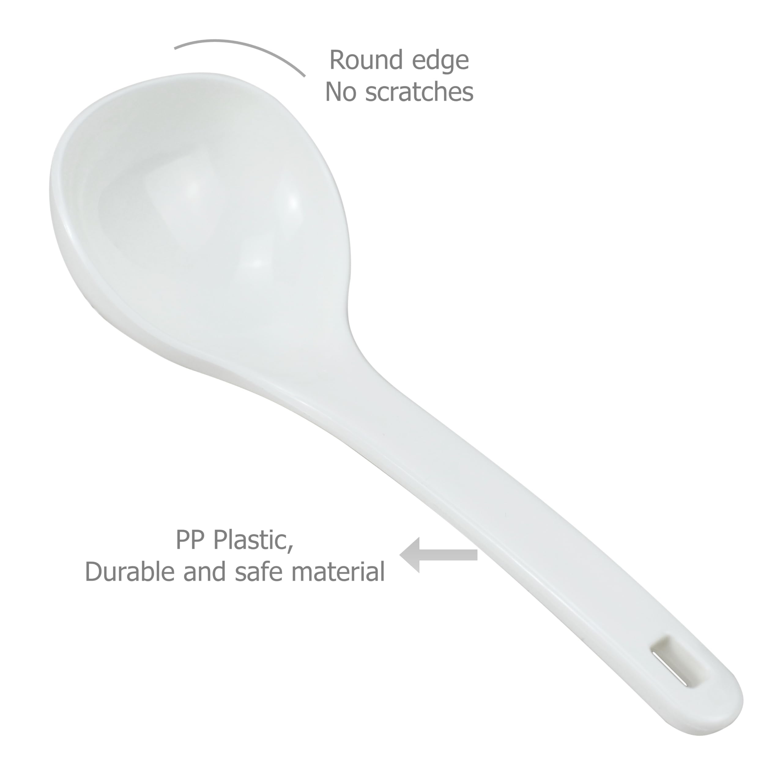 EIKS Paquete de 2 cucharas de plástico para servir sopa, para cocinar, mezclar, guisos, fideos, sopa de arroz, 7.5 pulgadas de largo