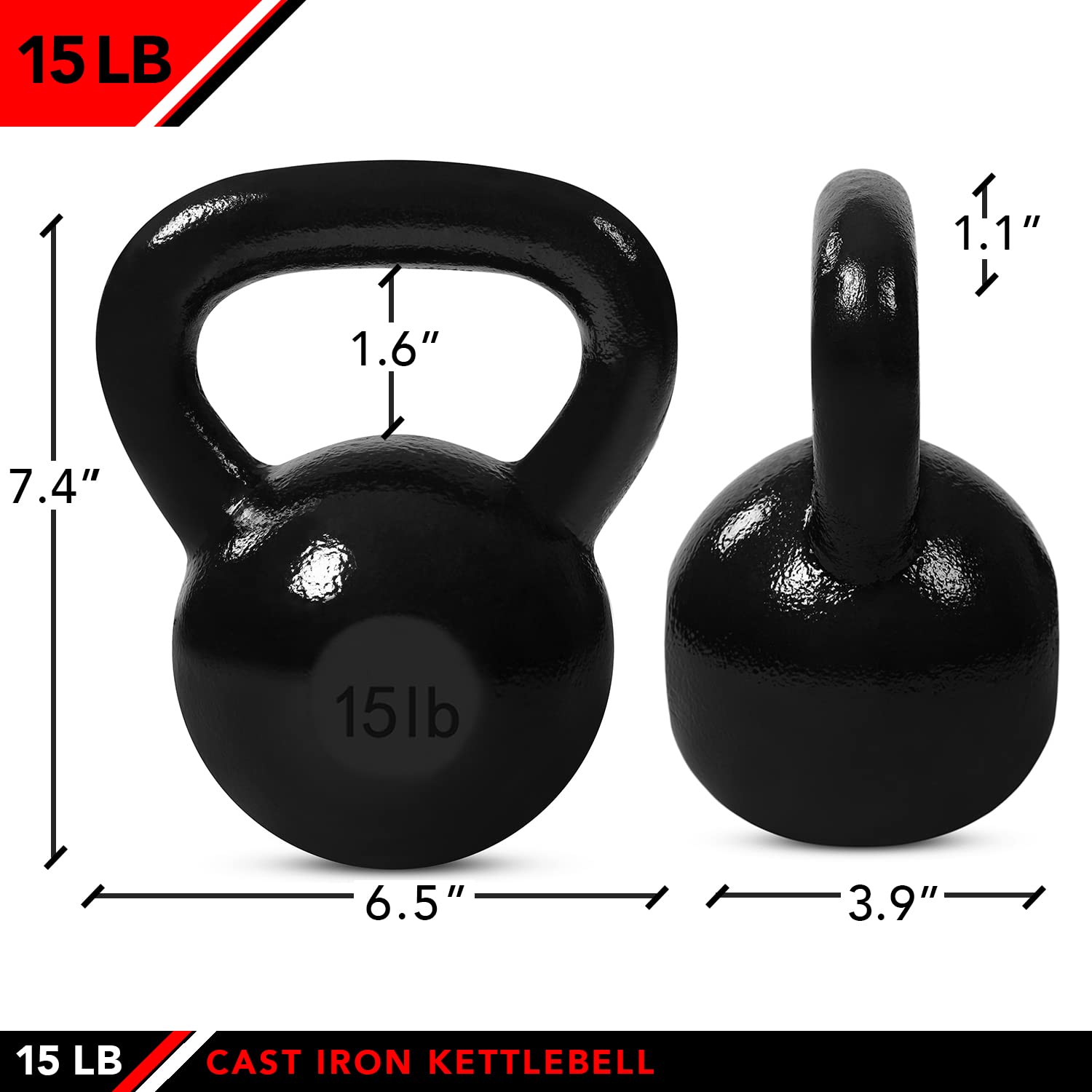 J-Fit JFIT hantle Kettlebell z żeliwa – 15 funtów – ćwiczenia balistyczne, siła rdzenia, fitness funkcjonalna i zestaw do treningu siłowego – bezpłatna waga, sprzęt, akcesoria