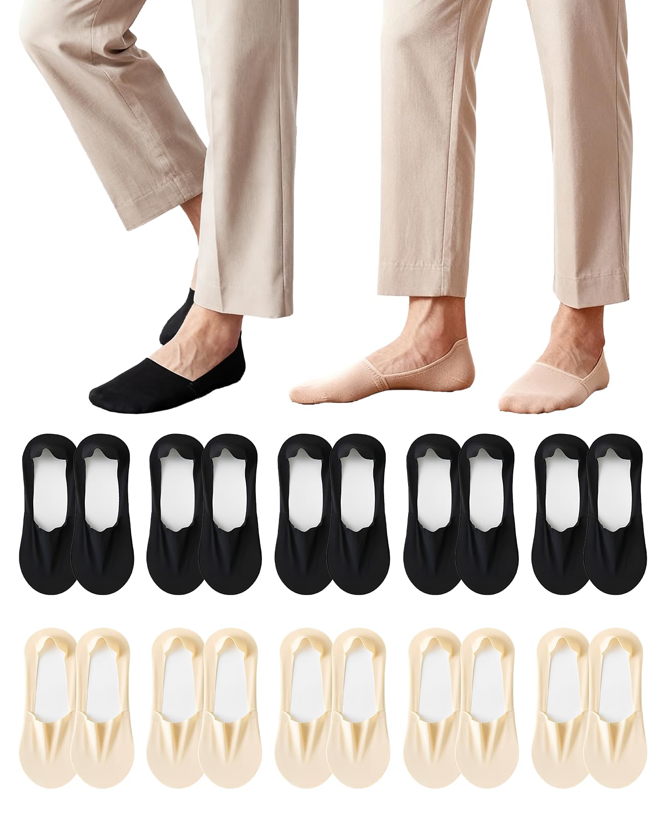 Rudfovn Unisex Mix 10 Pairs No Show Socks Men, Black And Nude Mens Invisible Socks For Uk 6-10