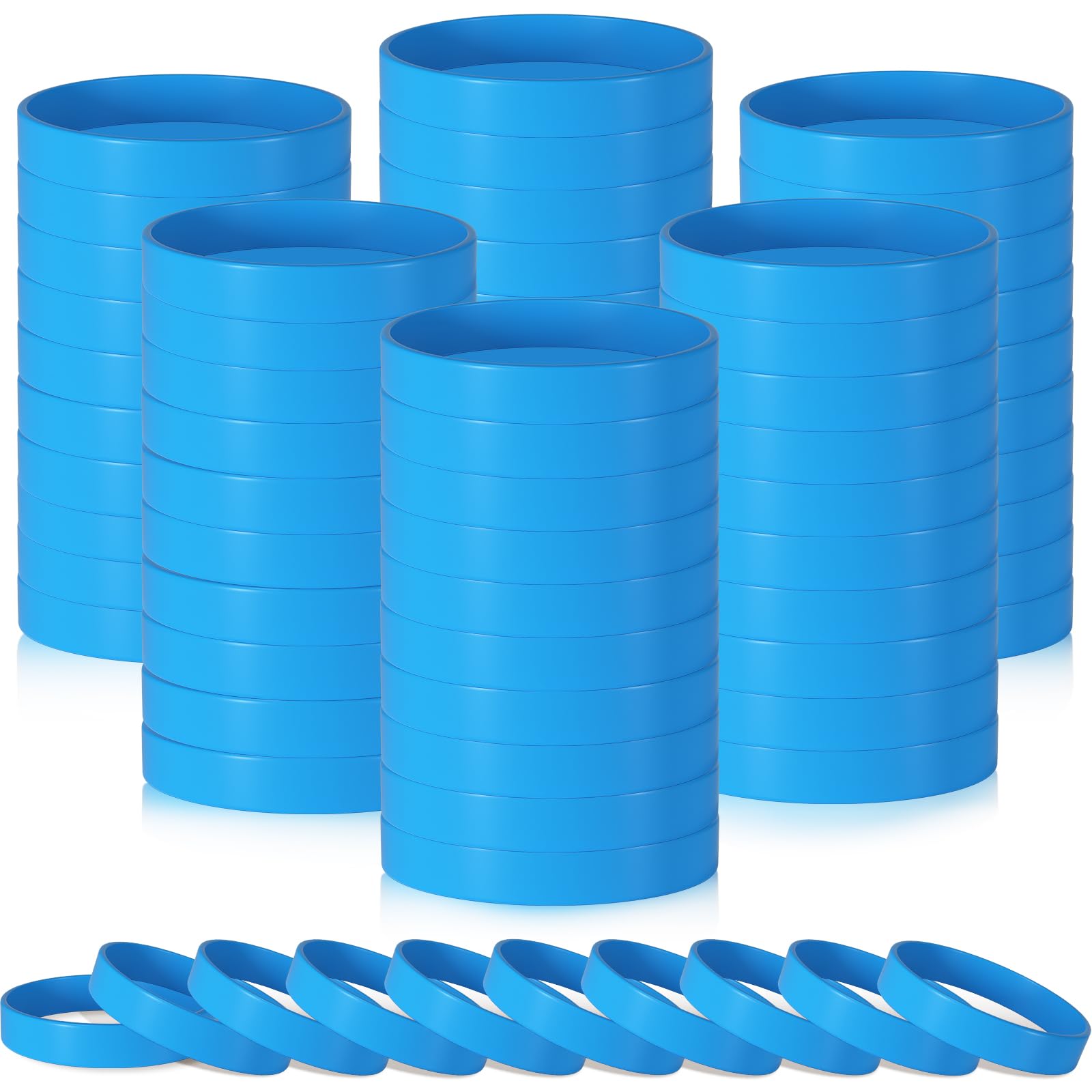 CHRORINE 100 Pcs Plain Silicone Wristbands Bulk Light Bblue Blank Rubber Bracelets Unisex Party Game Supplies