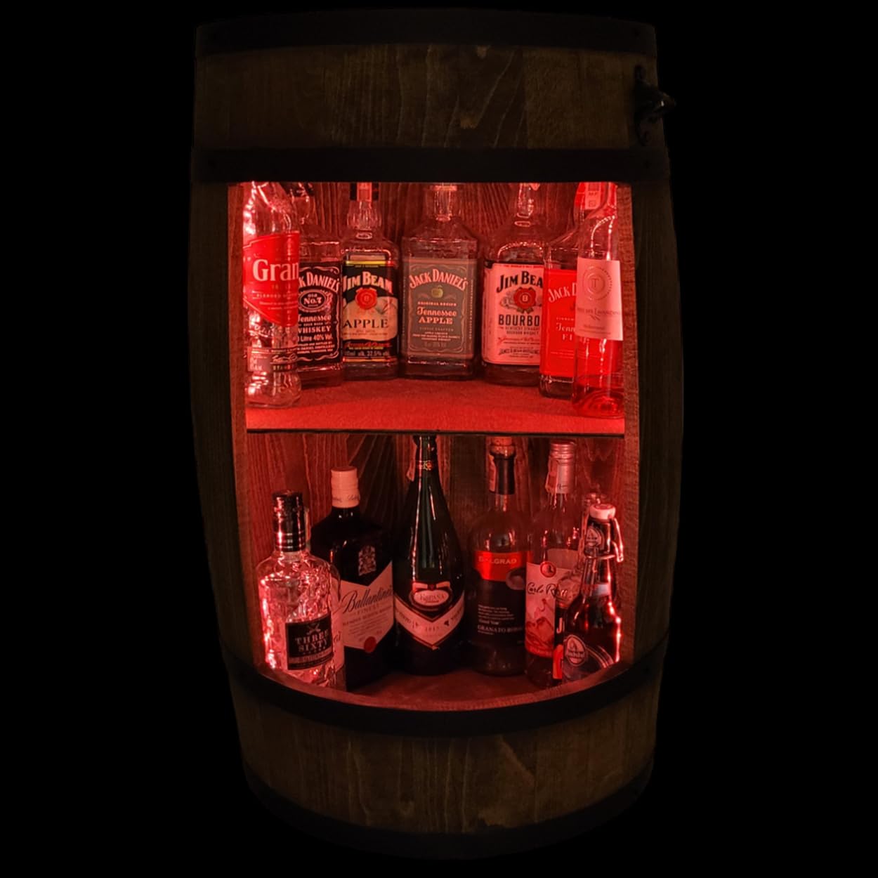 weeco Beczka na wino stolik barowy + otwieracz do butelek + LED RGB. Mini regał barowy okrągły, meble do salonu, stojak na wino, dekoracyjny, barek na wino, bar domowy, stojak na wino, 80 x 50 cm