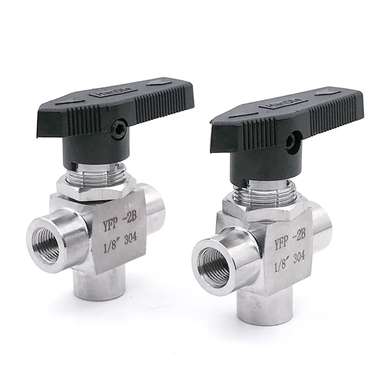 Válvula de bola de tres vías en acero inoxidable 304 para control de agua y gas NPT