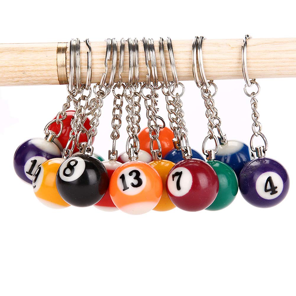 Teensery 4 Pcs Billiard Ball Keychain 25mm Diameter Ball Keyring Charm Personalized Gift for Boys Girls, Random Color