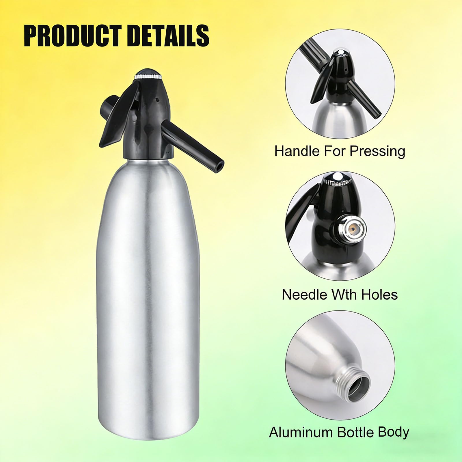 Sprudelwasserbereiter, DIY Kohlensäure-Soda-Maker für hausgemachte Getränke, 1 l Aluminium-Sprinkler für Säfte, Mojitos und Cocktails