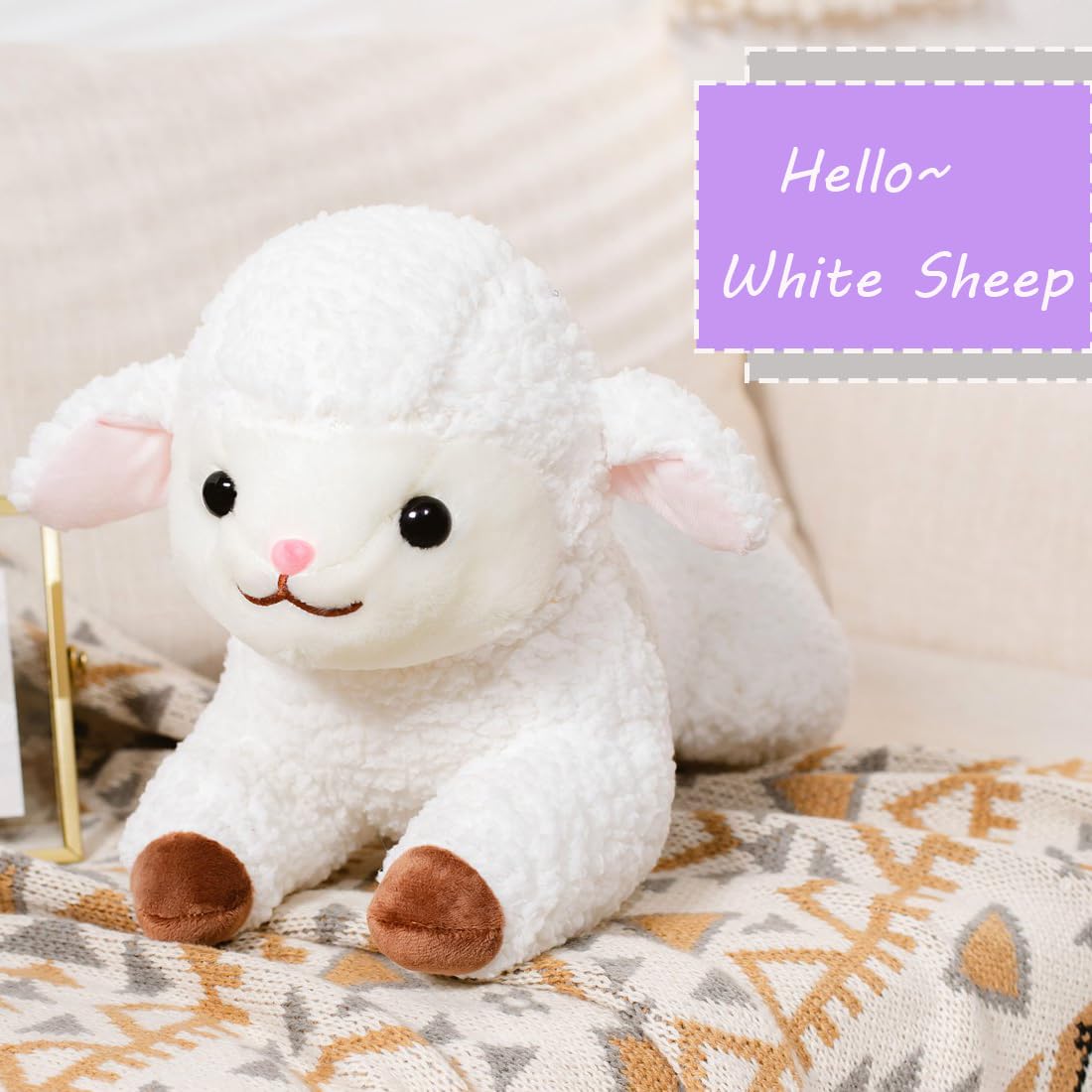 ELAINREN Lovely White Sheep Plush Pillow Super Soft Lamb Stuffed Toy Soft Pillow Fluffy Alpaca Plushie Dolls Gifts/19.6''