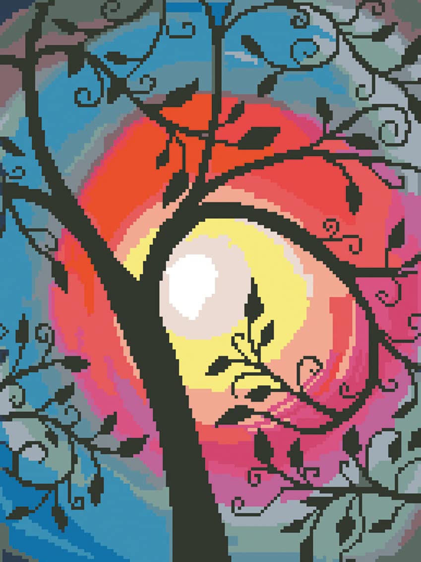 OWN4B Cross Stitch Kits Stamped, Moon and Tree Printed Pattern 11CT 14.2x18.1 inch DIY Embroidery Kit (Tree)