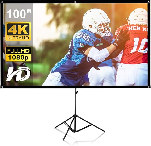 Projector Screen,Projector Screen with Stand 100" Portable Projection Screen 16:9 4K HD Projection Movies Screen for Indoor Outdoor Home Theater Backyard Cinema Trave