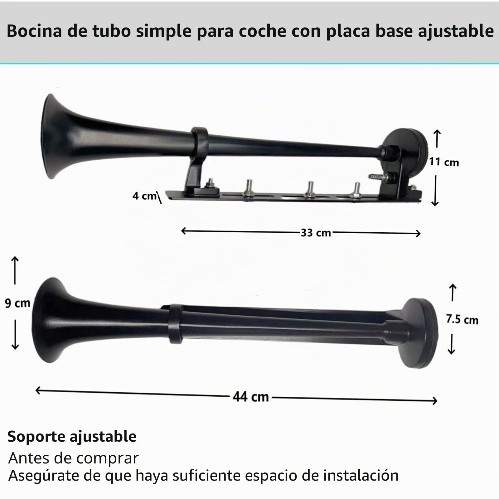 Bocina Coche Bocina Camión Car Horn Altavoz Diseño innovador e instalación ajustable Bocina de barco 150db Bocina de aire Zinc cromado trompeta negro para 12V Coche Barco Camión ect