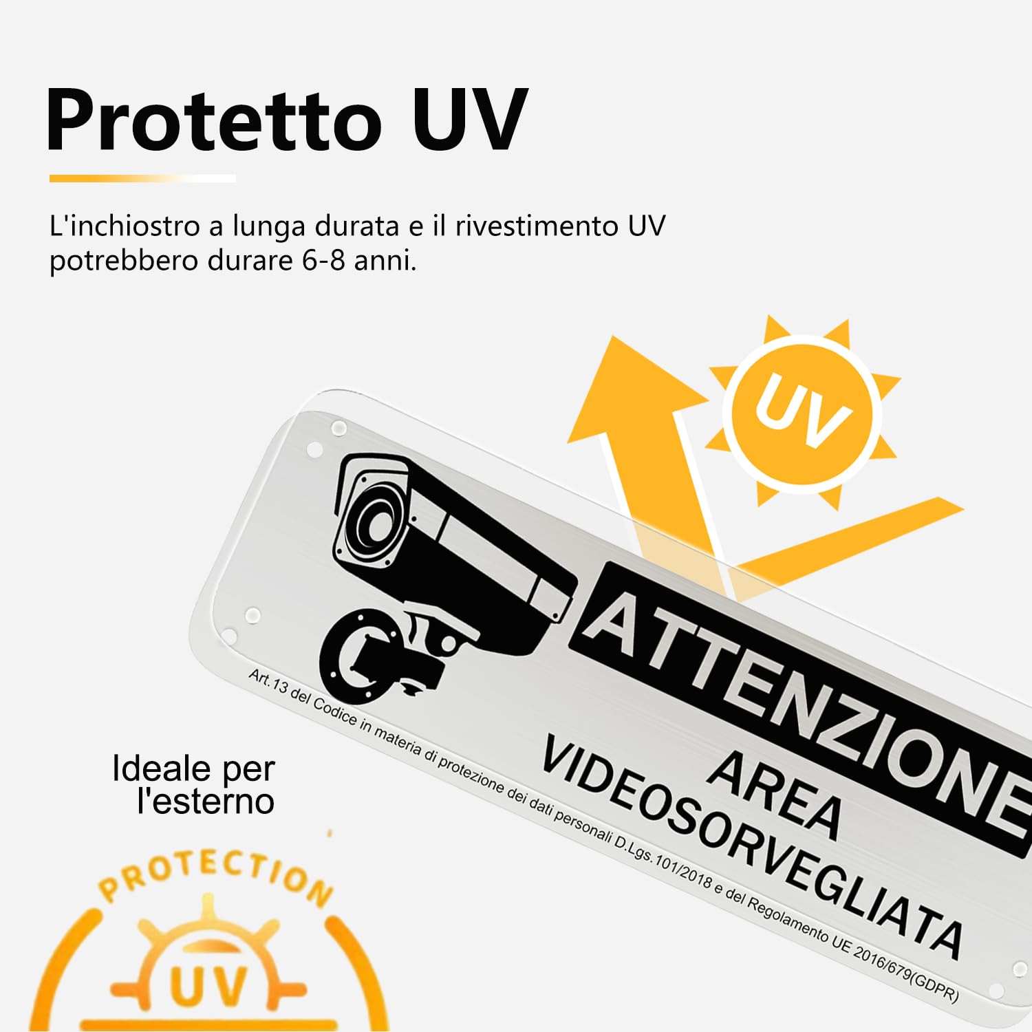 REIGY Cartello Area Videosorvegliata Alluminio da Esterno 15x5 cm, 4pcs Area Sottoposta a Videosorveglianza Adesivo GDPR, Cartelli Privacy Telecamere Sorvegliata per Proprietà Privata