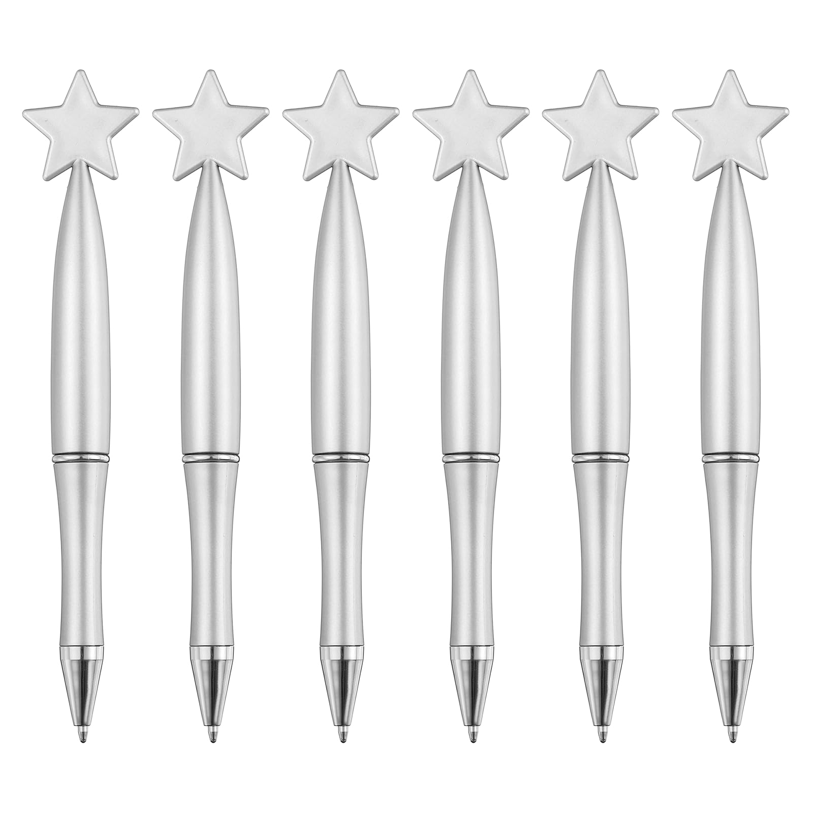PATIKIL 6 Pcs Star Ballpoint Pens, 1.0mm Tip Cute Twist Writing Pens Black Ink for Home Office Writing Supplies Valentine's Christmas Wedding Party Gifts, Silver