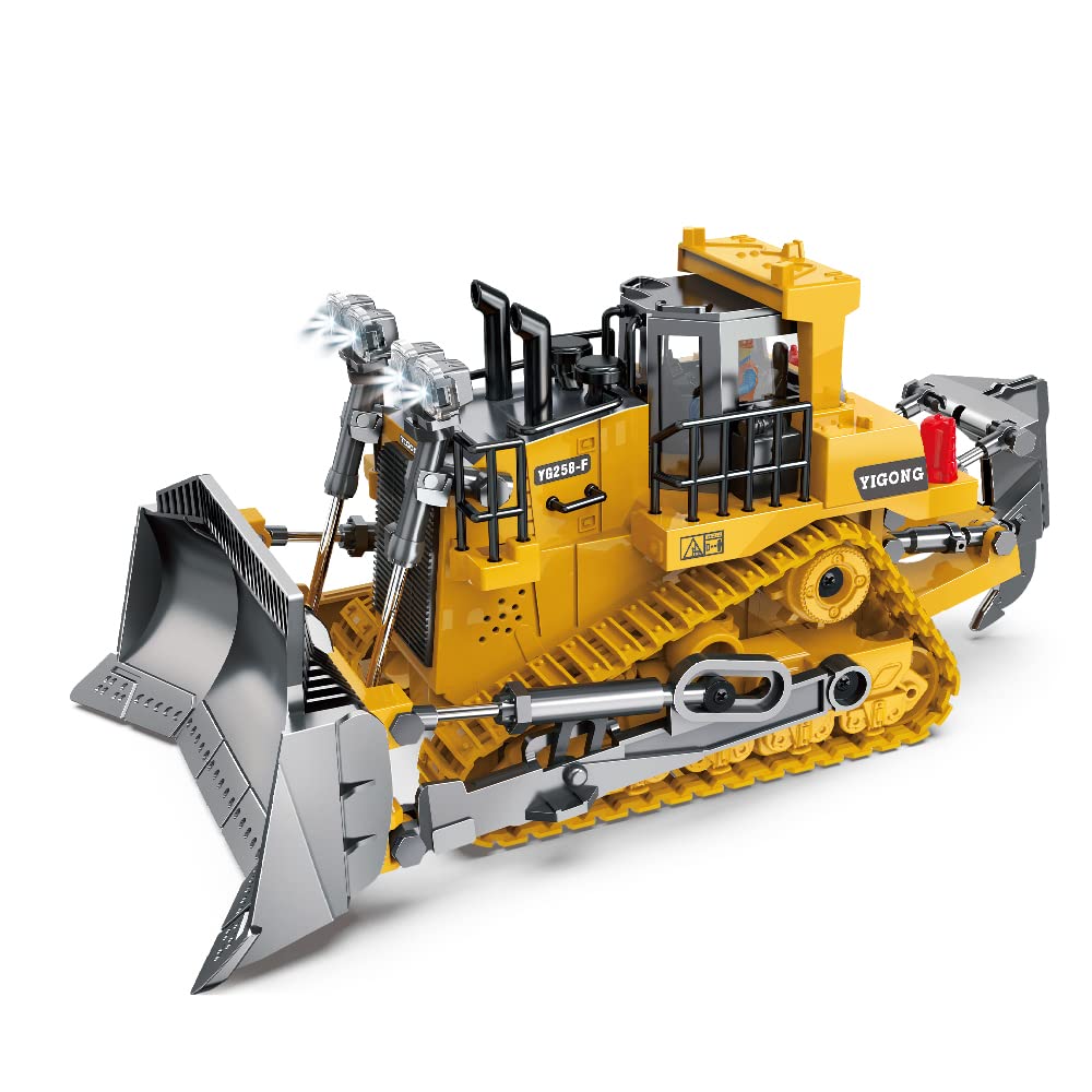 X-Verse Bulldozer control remoto juguete, vehículo de construcción de control remoto para niños, bulldozer RC con efectos de luz y sonido