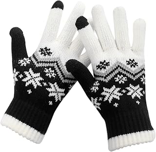 Mittens for Women Cold Weather Heated Women Can Enable Screen Gloves Warm Knitted Gloves Mittens Winter Keep Warm Knitting Christmas Snowflakes Printing Golves Students Outdoor Ski Gloves Mittens Men