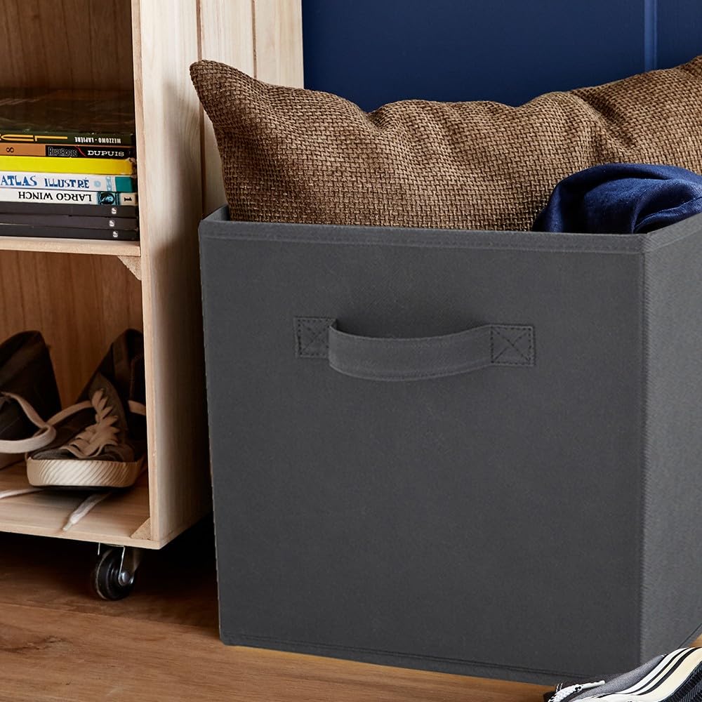 Box And Beyond Lot De 6 Cubes De Rangement Tissu Vert Sauge 27x27x27 Cm - Paniers Pliables Avec Poignées