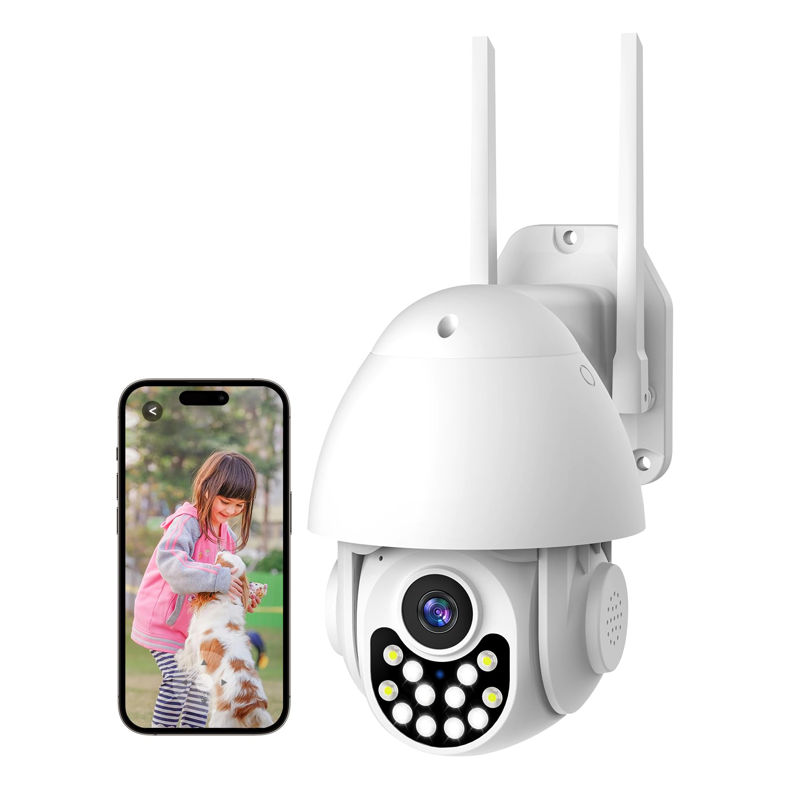 LWOHSI Cámara de Seguridad inalámbrica para Exteriores, cámara de vigilancia doméstica 2K, grabación 24/7, Audio bidireccional, Ranura para Tarjeta SD, Compatible con Alexa
