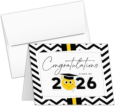Congratulations Class of 2026 Graduation Cards and Envelopes Cute Funny Emoji Congrats Celebration Achievement Greeting Cards for High School College University Grads 4.25" x 5.5" 25 per Pack