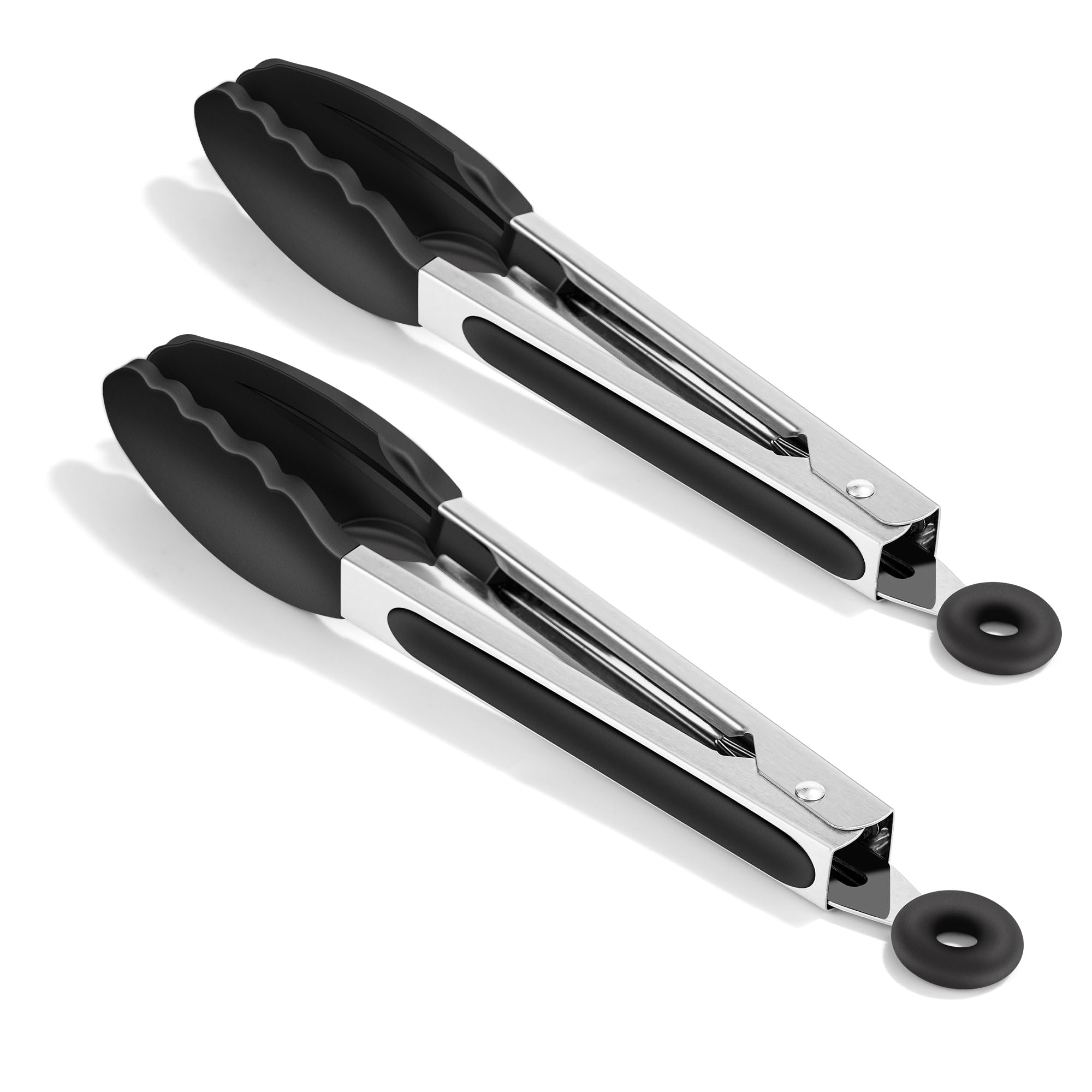 2 Pack Kitchen Food Tongs for Cooking, 9 Inch Non-Stick Silicone and Metal Tongs Easy Grip Locking Salad Tong Heat Resistant for BBQ Cooking Barbecue Steak and Serving Food Non Stick