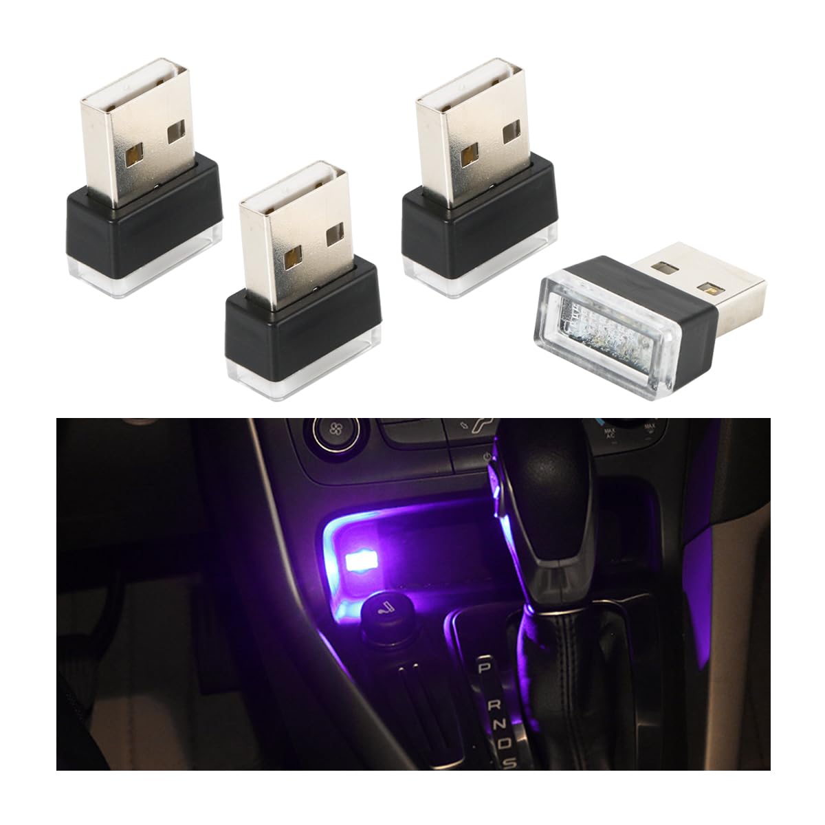 4PCS USB LED Car Interior Atmosphere Lamp, Auto Interior Decoration Portable Mini LED Night Plug-in Ambient Lighting Kit, Universal for Vehicles Laptop Keyboard Home Office and More