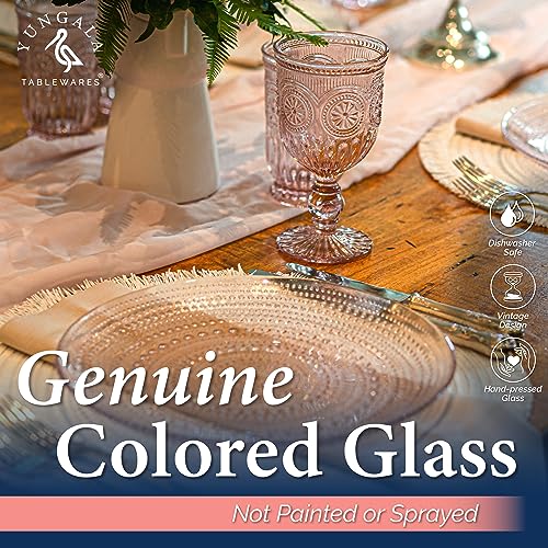 Yungala SUNFLOWER GOBLETS Pink Wine Glasses Set Of 6 Pink Goblets, Dishwasher Safe Vintage Pink Glassware, Pink Drinking Glasses For A Baby Shower thumb #4