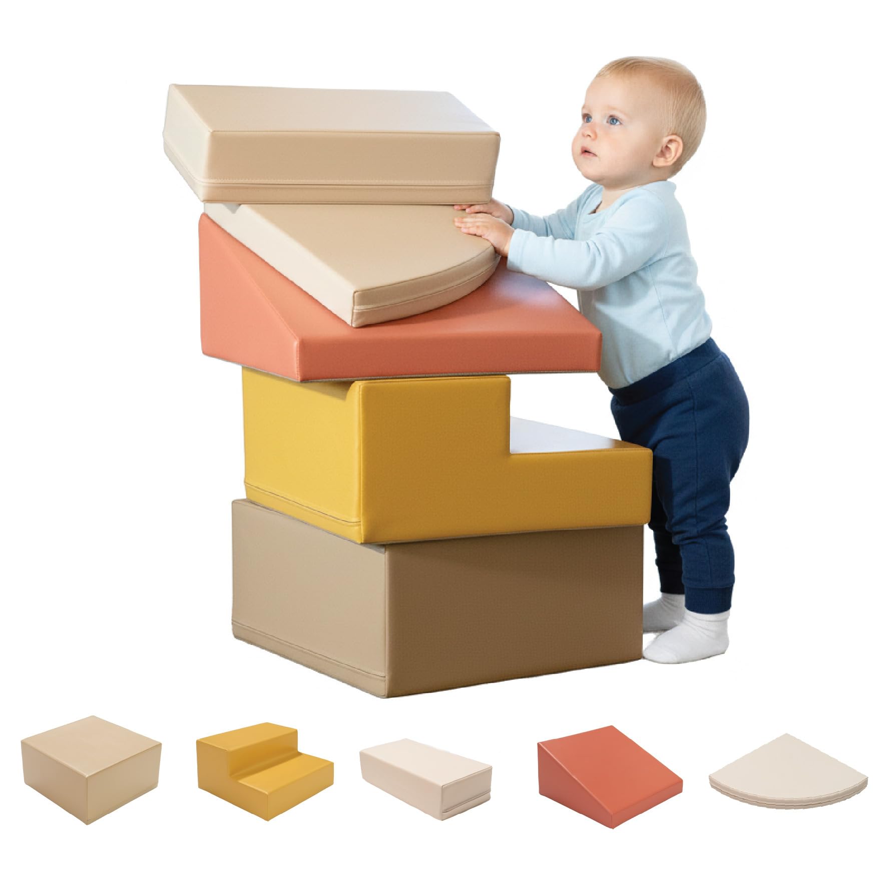 IGLU Soft Play Baby Corner Climbing Foam Blocks 5 Shapes Equipment for Motor Skill Development Montessori Toddler Softplay for Home (Pastel Autumn)